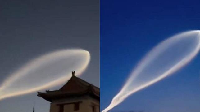 中國網友在西安城牆上拍到疑似UFO的照片。（圖／取自微博）