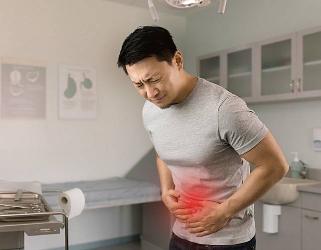 男子突起的上腹觸診感覺非常堅硬，直言「一摸就是壞東西」。果真超音波探頭一放上去，就看到肝臟上滿滿的都是腫瘤。（示意圖／AI生成）