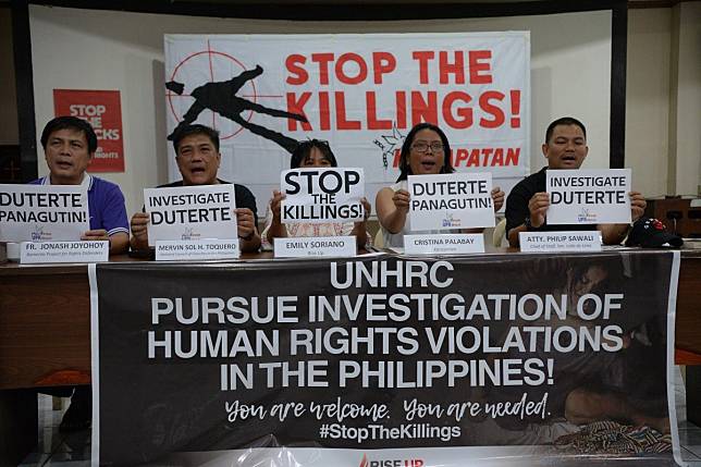 Human rights advocates and defenders in the Philippines after the United Nations Human Rights Council approved a resolution mandating a comprehensive international review of the drug war in the country. Photo: AFP