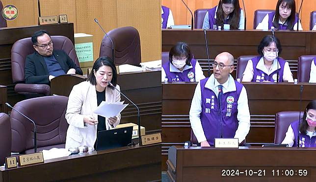 桃園市衛生局長賈蔚(右)答詢。圖：翻攝自桃園市議會