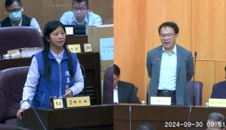 桃園市議員陳美梅提出公開桃園重大工程總體檢相關成果報告，以及強化行人安全措施等質詢事項。圖：翻攝自桃園市議會