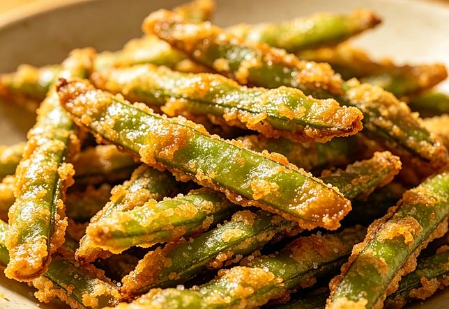 四季豆、茄子、香菇等蔬菜組織鬆散，吸油率往往比肉類更高，不應以為點炸蔬菜就能補充纖維質。（示意圖／AI生成圖）