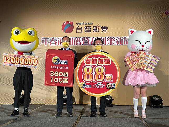 台灣彩券公司宣布，今（111）年春節加碼8.8億元，為近5年最高，其中「大樂透」加碼360組100萬，1月28日起連開15天破紀錄，1月24日起威力彩頭獎機動加碼2億元，賓果賓果獎金加碼16天。（圖／記者顏真真）