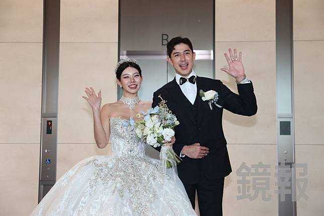 田舞陽與妻子郭佩晴今日舉辦婚宴。林煒凱攝