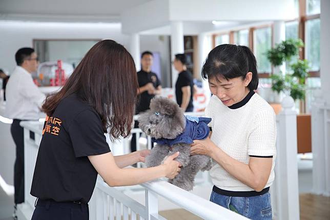 A dog is taken care of at the pet waiting lounge of Shenzhen Bao'an International Airport in Shenzhen, south China's Guangdong Province, May 8, 2024. (Xinhua)