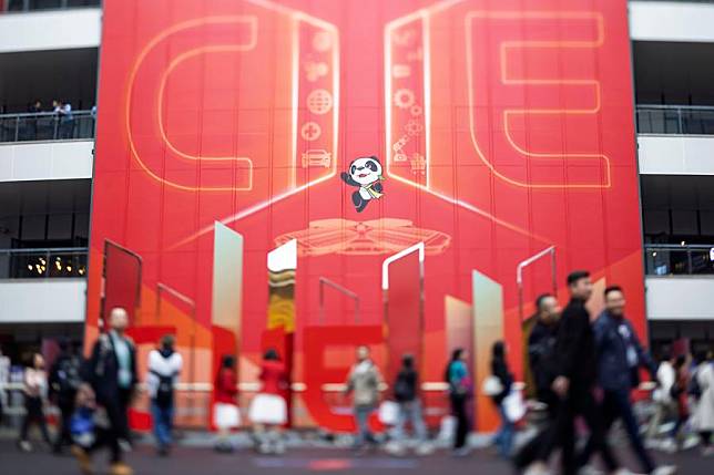 This photo taken with a tilt-shift lens on Nov. 10, 2024 shows a view of the National Exhibition and Convention Center (Shanghai), the main venue of the 7th China International Import Expo (CIIE) in east China's Shanghai. (Xinhua/Wang Xiang)