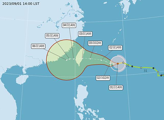 海葵颱風有機會成為四年來首個颱風中心登陸台灣的颱風 圖：中央氣象局