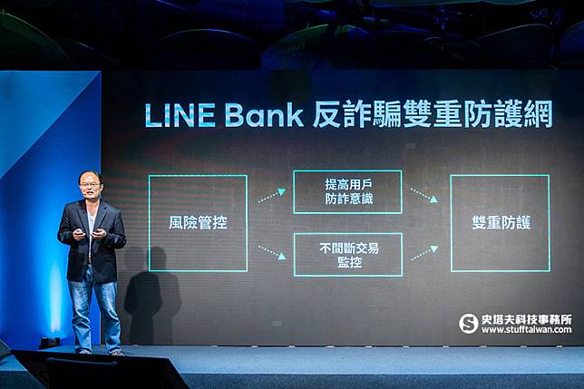 LINE Bank風控長温嘉仁闡述LINE Bank聚焦「提高用戶防詐意識」、「不間斷交易監控」的兩大目標。