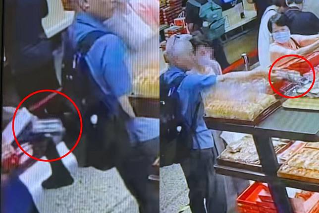 佳德鳳梨酥一名客人的後背包不慎撞掉其他客人盤子上的蛋塔，原本答應買單負責，卻被店家發現試圖換成完好商品。(本報合成，擷取自臉書)