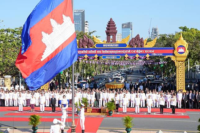 This photo taken on Nov. 9, 2024, shows a view of the 71st anniversary of the Independence Day in Phnom Penh, Cambodia. (Photo by Sovannara/Xinhua)