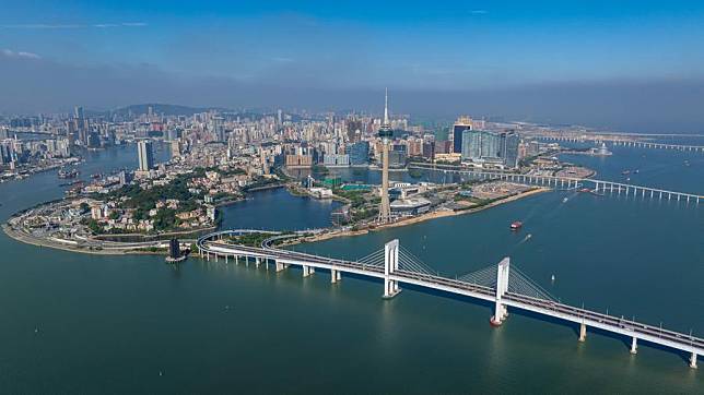 An aerial drone photo taken on Dec. 11, 2024 shows a view of the Macao Peninsula in south China. (Xinhua/Cheong Kam Ka)