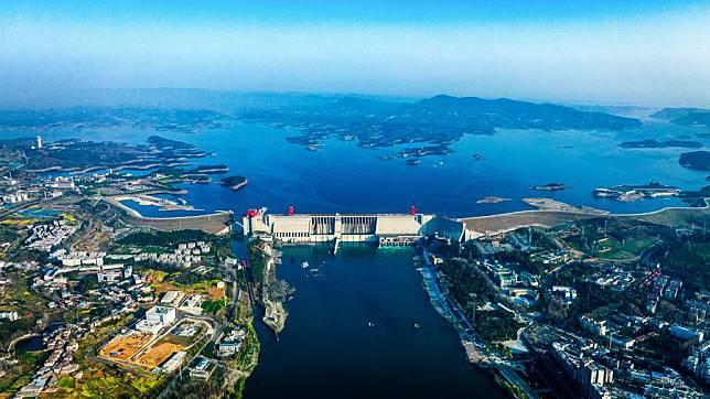 An aerial drone photo taken on March 22, 2024 shows a view of the Danjiangkou Reservoir in central China's Hubei Province. (Xinhua/Xiao Yijiu)