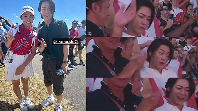 龜梨和也（左圖右）採訪巴黎奧運，親切和女子高爾夫球選手山下美夢有的妹妹山下蘭合照，也被捕獲觀戰霹靂舞男子個人賽（右圖）。翻攝yam_ran_gram IG、memoqoto X