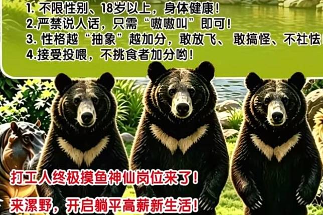 河南一間動物園徵人扮演黑熊。圖／微博@梨視頻