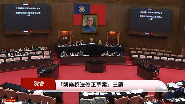 立法院會24日三讀修正通過《娛樂稅法》部分條文。(翻攝國會頻道)