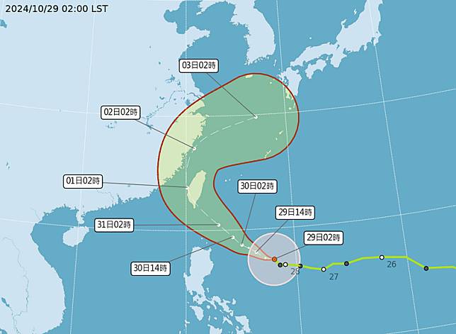 康芮颱風來勢洶洶。(圖擷取自中央氣象署)