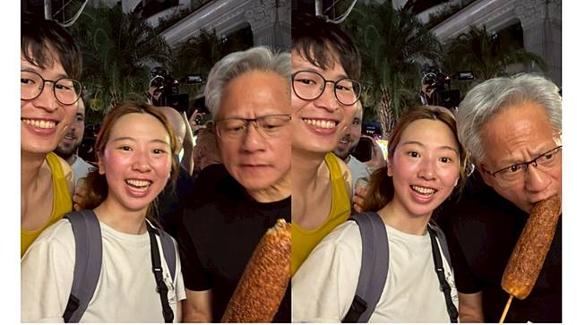 網友們在饒河夜市巧遇黃仁勳，被問烤玉米好吃嗎，互動非常逗趣。Threads jack20140授權提供