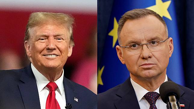 美國前總統川普(Donald Trump)(左)、波蘭總統杜達(Andrzej Duda)(右)。(合成圖/AP/路透社/達志影像)