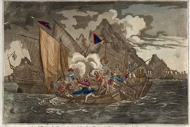 19世紀中國海域橫行許多海盜，圖為船長透納與他的「泰伊號」（Tay）遇襲經過。（維基百科公有領域）