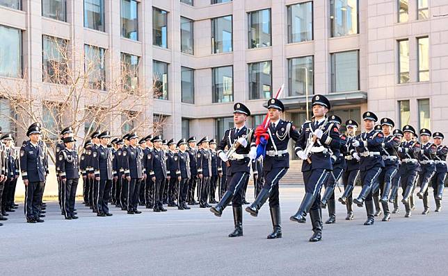 A flag-raising ceremony is held at the Ministry of Public Security to mark the fifth Chinese People's Police Day in Beijing, capital of China, Jan. 10, 2025. (Xinhua/Yin Gang)