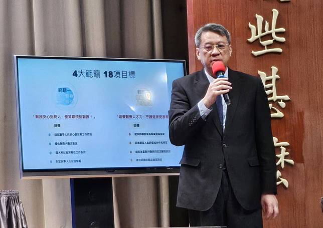 衛生福利部今日在行政院會後記者會上，說明「健康臺灣深耕計畫(114－118年)」報告內容。（記者郭曉蓓攝）