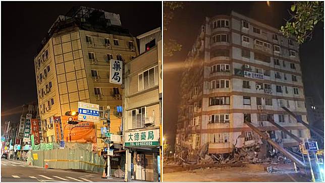 台灣花蓮再發生6級以上地震，東大門夜巿附近2大樓傾斜倒塌