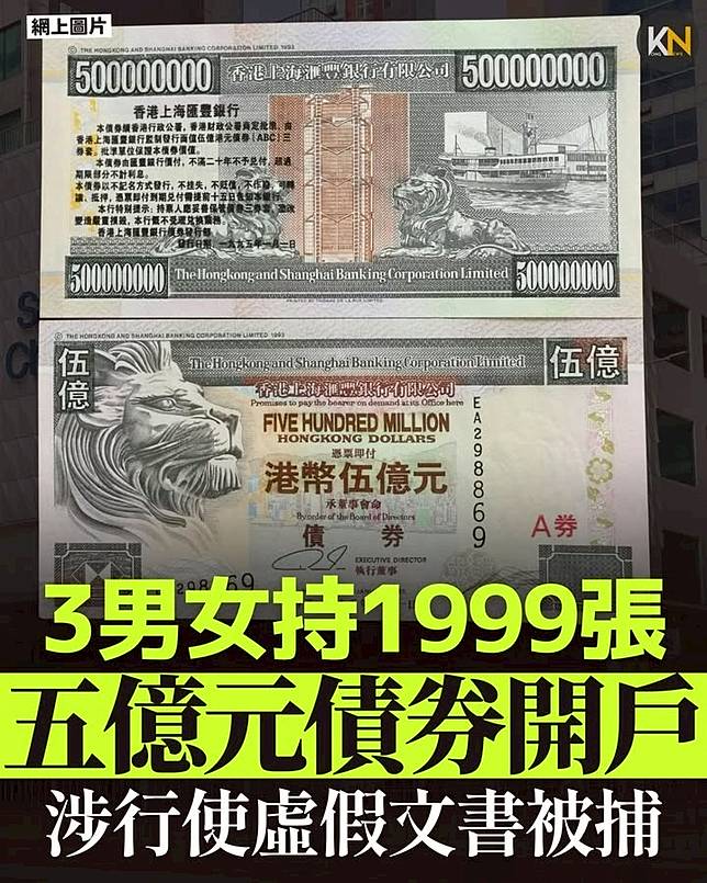 3男女持1999張五億元價券開戶 涉行使虛假文書被捕
