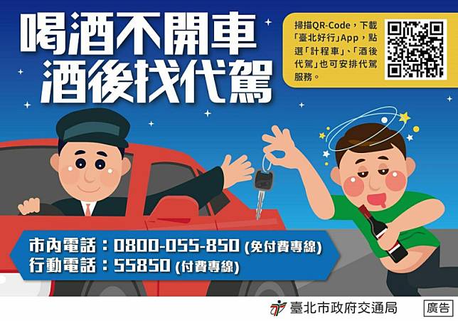 消保處指出，酒後返家可選擇「代駕」為選項之一。 圖：財政部
