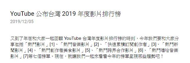YouTube 公布 台灣2019年度影片排行榜 新增「熱門新聞影片」排行榜