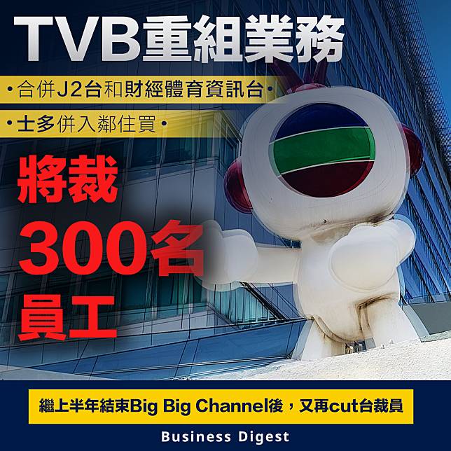 【TVB】TVB重組業務，將裁300名員工