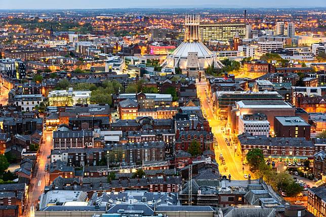 An aerial view of Liverpool city and the Metropolitan Cathedral. The northwestern city in England is high on the list of overseas property buyers. Photo: Shutterstock