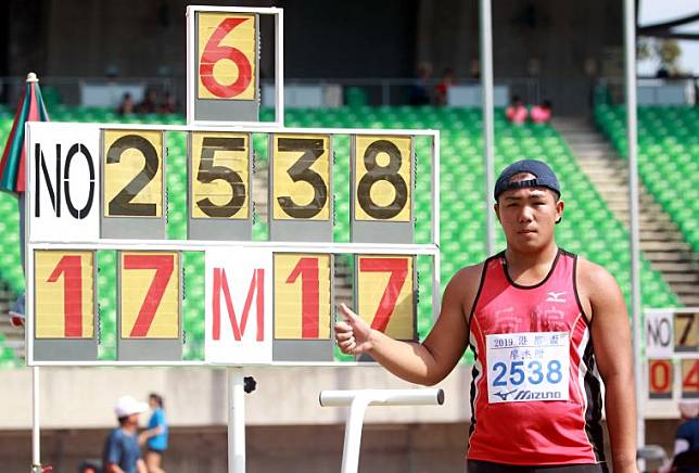 廖杰陞以17公尺17破國男鉛球大會紀錄。林嘉欣／攝影。