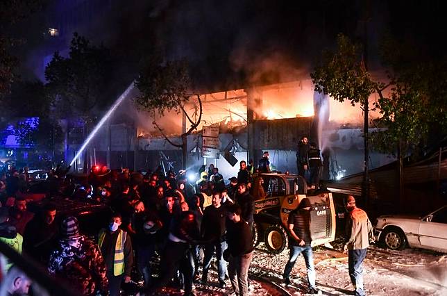 This photo shows the fire caused by Israeli airstrikes in central Beirut, Lebanon, on Nov. 17, 2024. (Str/Xinhua)