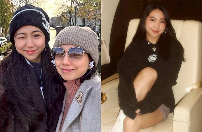 蔡幸娟女兒（右）拍片炫富挨轟，深夜發文道歉。（圖／臉書 蔡幸娟中國娃娃歡樂營、Threads@__amanda.614）