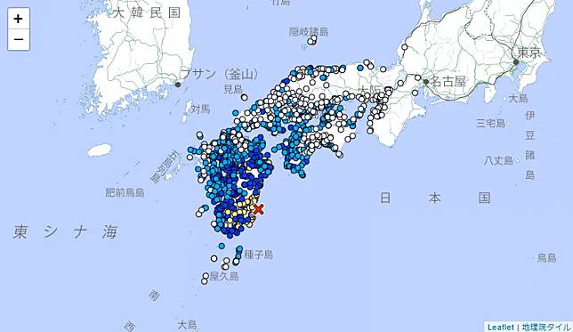 日本九州宮崎縣13日晚間8時19分發生規模6.9地震，日氣象廳已發布2地區海嘯警報。（圖／翻攝自日本氣象廳官網）