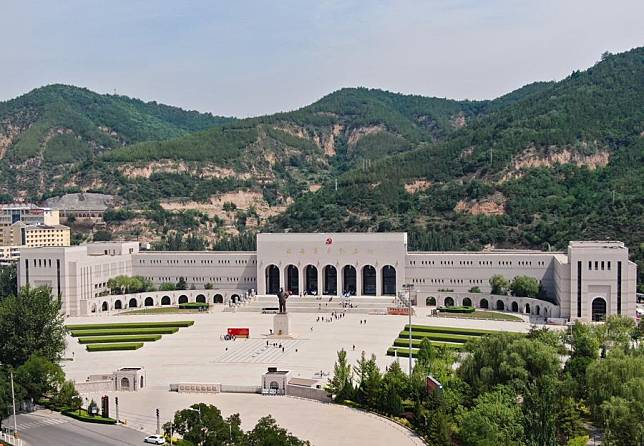 This aerial photo taken on June 27, 2023 shows the Yan'an Revolutionary Memorial Museum in Yan'an City, northwest China's Shaanxi Province. (Xinhua/Zhang Bowen)