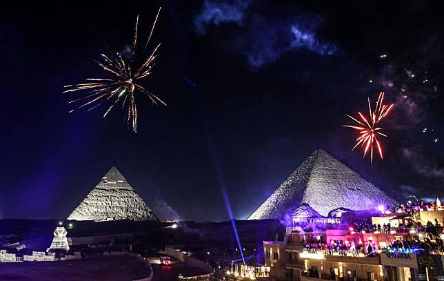 Fireworks explode over the Giza Pyramids to mark the New Year in Giza, Egypt, Dec. 31, 2024. (Xinhua/Ahmed Gomaa)