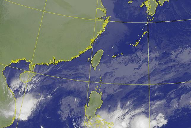 迎風面基隆北海岸及東半部地區有零星短暫雨，其他大部分地區轉為多雲偶見陽光的天氣。（圖：氣象署網站）