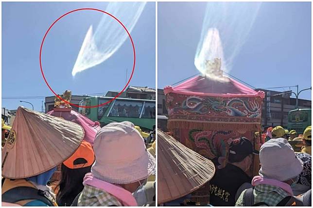 網友拍到「粉紅超跑」轎頂出現疑似神蹟。（圖／翻攝自台灣媽祖粉絲團）