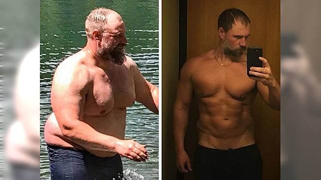 左為彼得森昔日體重破百的樣子，右為他努力減重後的成果。圖／翻攝自Jeremiah Peterson Instagram
