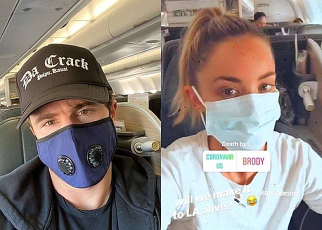 Brody與Kaitlynn怕咗新冠肺炎，戴口罩上飛機。