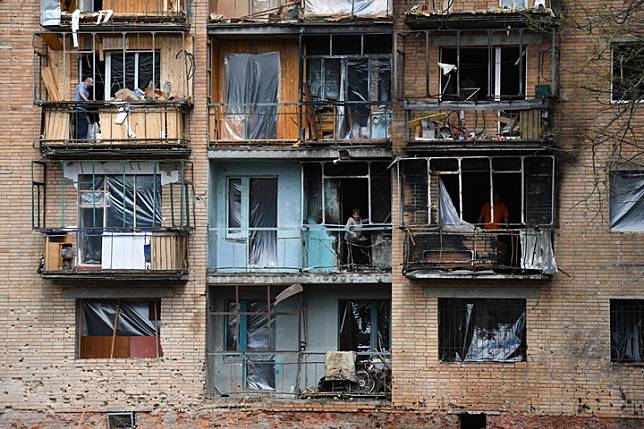 This photo taken on Aug. 13, 2024 shows a damaged building in Kursk, Russia.