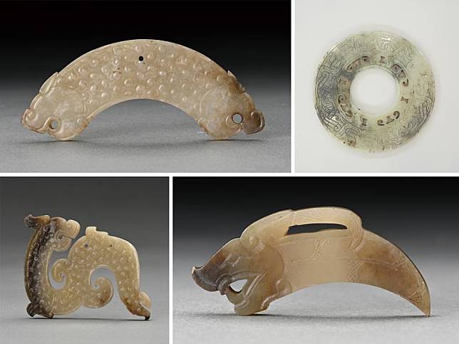 This undated file combo photo shows the jade wares unearthed from the Wuwangdun Tomb in Huainan City, east China's Anhui Province. Six significant archaeological sites in China were named the top new discoveries in 2024, announced Wednesday at an annual forum hosted by the Chinese Academy of Social Sciences. The honored sites include: the Dadong paleolithic site in Helong City, Jilin Province; the Xiatang neolithic site in Xianju County, Zhejiang Province; the Wuwangdun Tomb in Huainan City, Anhui Province; the Siwa site in Gansu Province, which features a Majiayao culture settlement dating back about 5,000 years; the Zhouyuan site in Shaanxi Province, known for its large rammed-earth structures from the pre-Zhou Dynasty period; and the Jingdezhen ceramic industry sites in Jiangxi Province. The forum, first held in 2002, serves as a platform for announcing and exchanging the latest archaeological achievements and findings in China. (The Archaeology Journal/Handout via Xinhua)