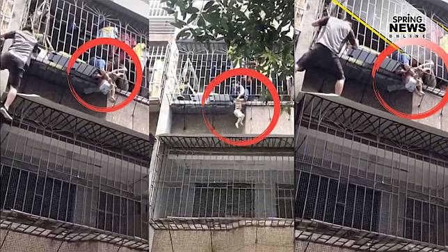 ฮีโร่! หนุ่มจีนปีนตึก 3 ชั้นด้วยมือเปล่า ช่วยชีวิตเด็กติดเหล็กดัดรอดหวุดหวิด (คลิป)