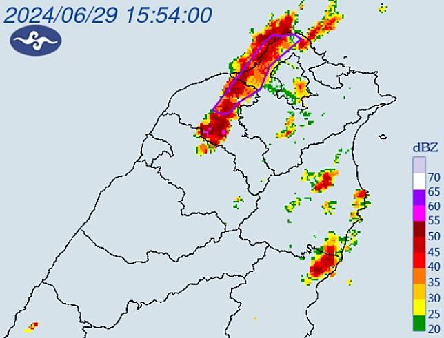 「桃園市、新北市」大雷雨即時訊息將持續至下午16時15分。圖：翻攝自中央氣象署官網