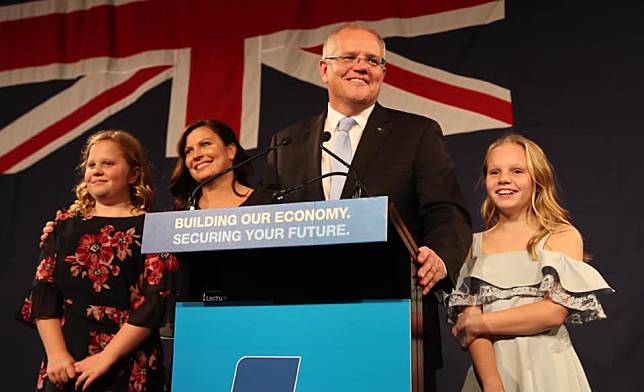 澳洲保守派總理莫里森（圖）日前意外贏得連任，讓期待「變天」的民眾感到失望，似乎動念移民紐西蘭。   圖：翻攝Scott Morrison臉書