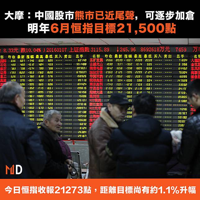 【市場熱話】大摩：中國股市熊市已近尾聲，可逐步加倉；明年6月恒指目標21,500