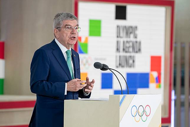 IOC president Thomas Bach speaks during the launch event of the Olympic AI Agenda in London, on April 19, 2024. (Photo courtesy of IOC)