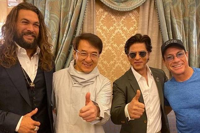 Jason Momoa, Jackie Chan, Shah Rukh Khan and Jean-Claude Van Damme at the Joy Forum in Riyadh. Photo: Instagram