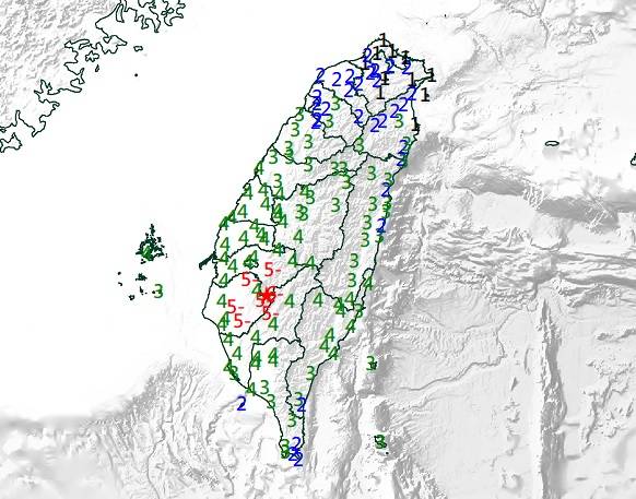 嘉義縣大埔鄉發生芮氏規模6.4地震，高雄市那瑪夏區一度全區停電，影響6923戶。（圖：氣象署網站）